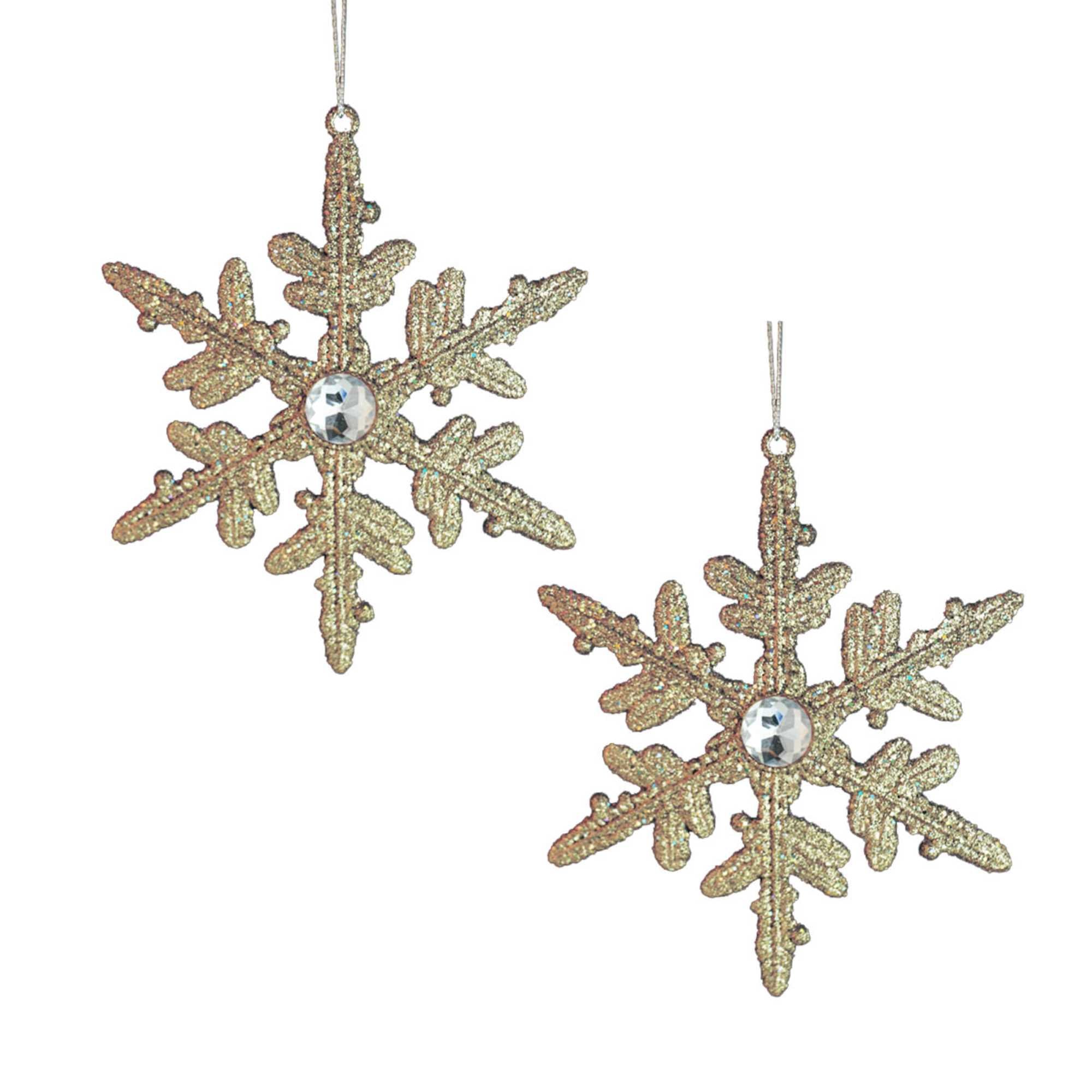 Diamante Champagne Glitter Snowflake Decs Christmas Tree Decorations