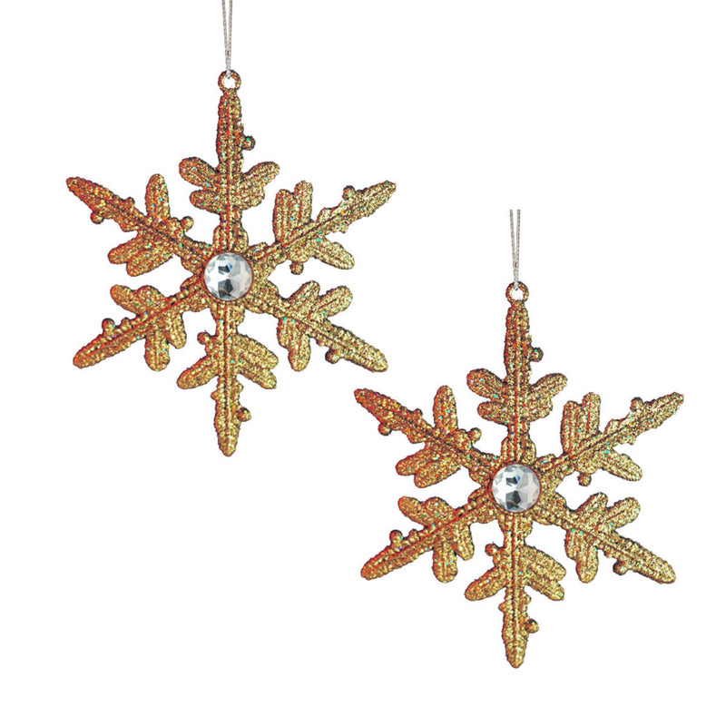 Diamante Glitter Snowflake Hanging Decorations Gold