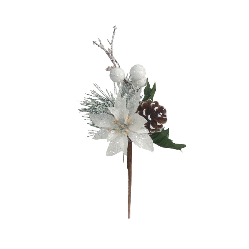 Frosted White Poinsettia Cone Tree Pick