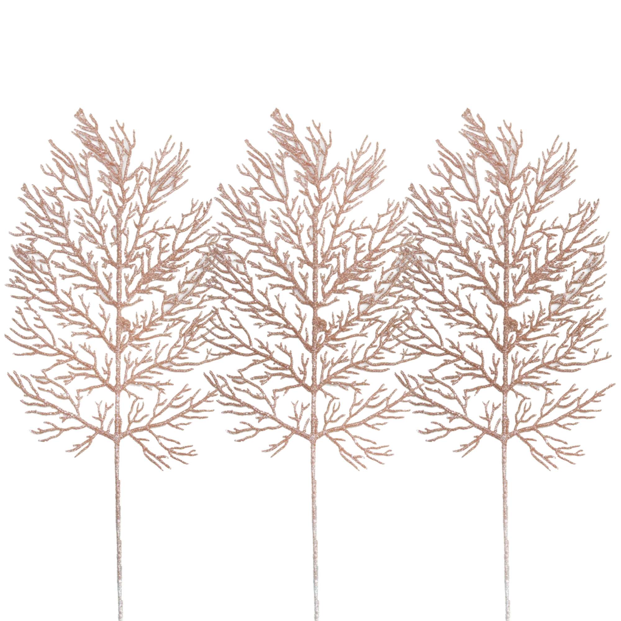 Rose Gold Glitter Fern Leaves Spray Pick Christmas Tree Decorations ...
