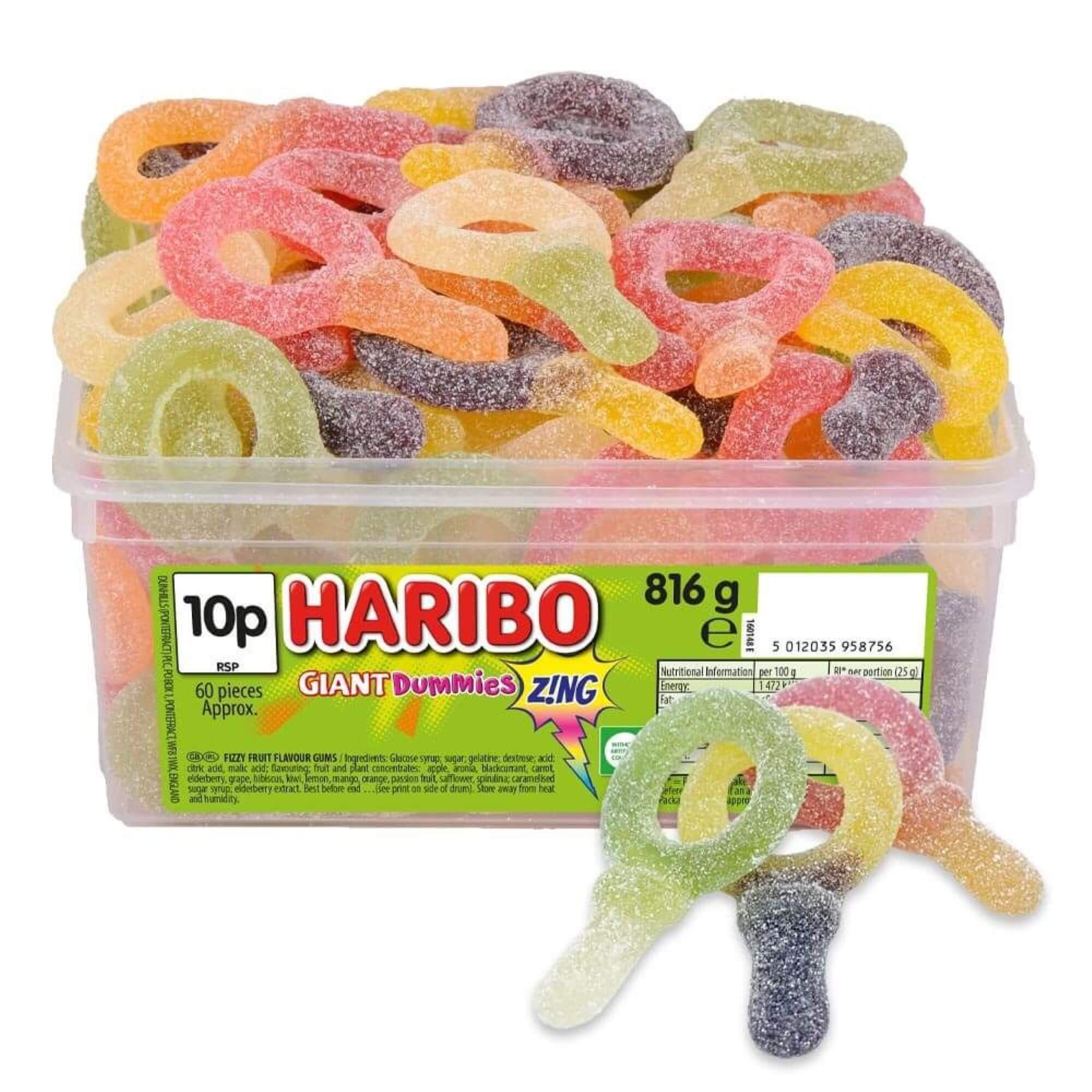 Haribo Fizzy Giant Dummies Zing! Haribo Sweet Tubs The Spotty Bag Shop