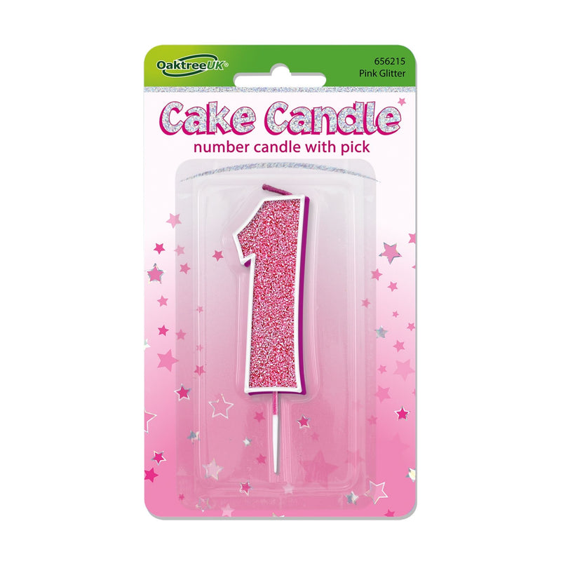 Glitter Cake Candle Pink Number 1