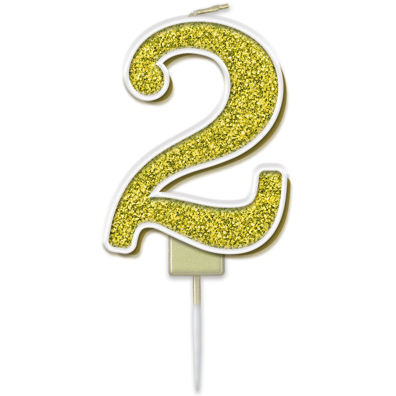 Glitter Cake Candle Gold Number 2