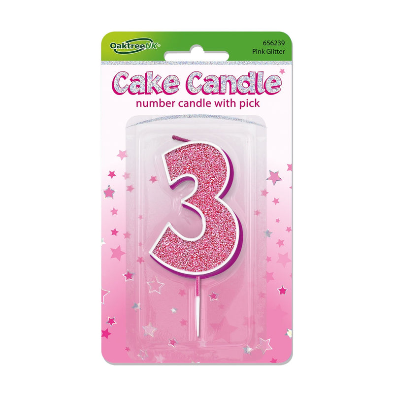 Glitter Cake Candle Pink Number 3