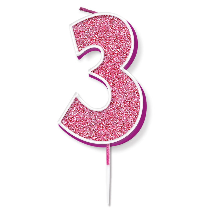 Glitter Cake Candle Pink Number 3