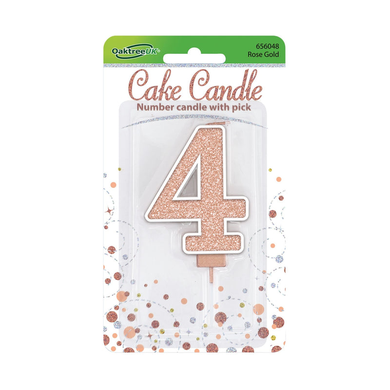 Glitter Cake Candle Rose Gold Number 4