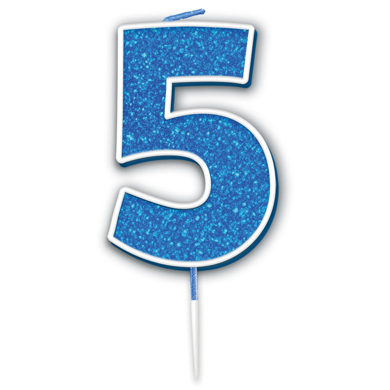 Glitter Cake Candle Blue Number 5