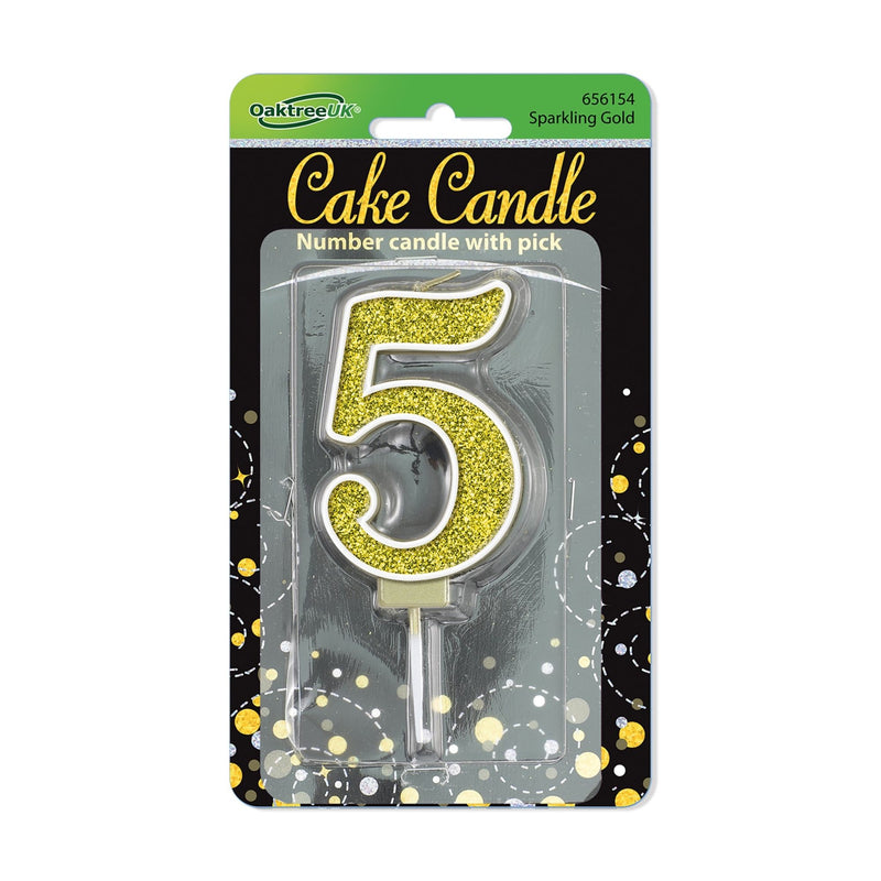 Glitter Cake Candle Gold Number 5