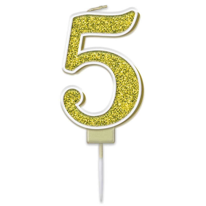 Glitter Cake Candle Gold Number 5