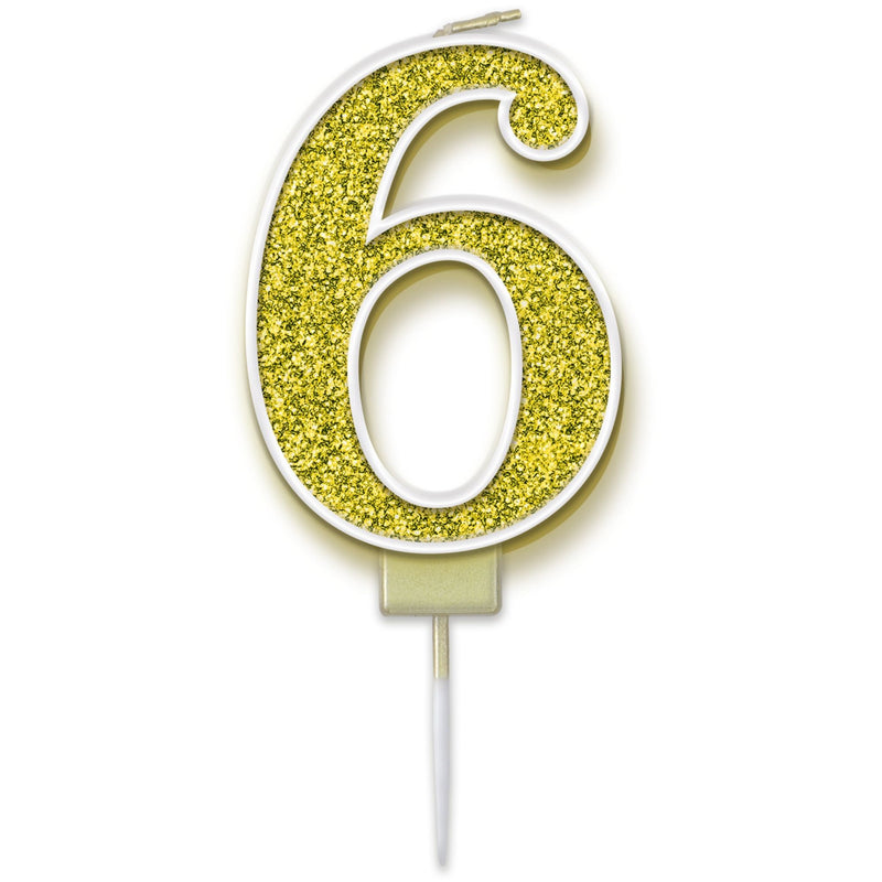 Glitter Cake Candle Gold Number 6