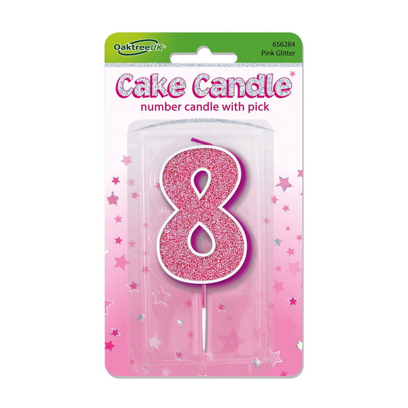 Glitter Cake Candle Pink Number 8