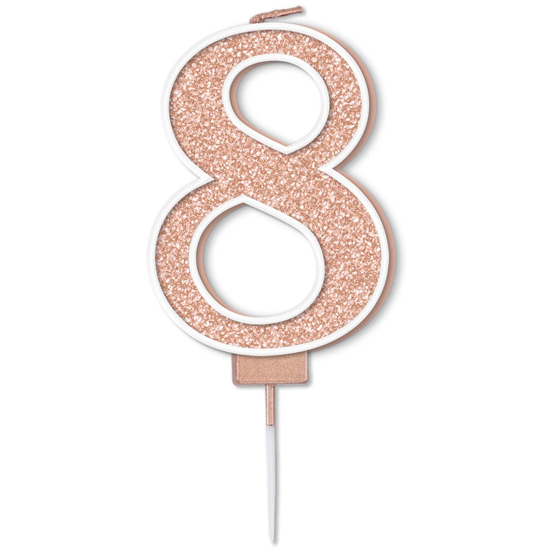 Glitter Cake Candle Rose Gold Number 8