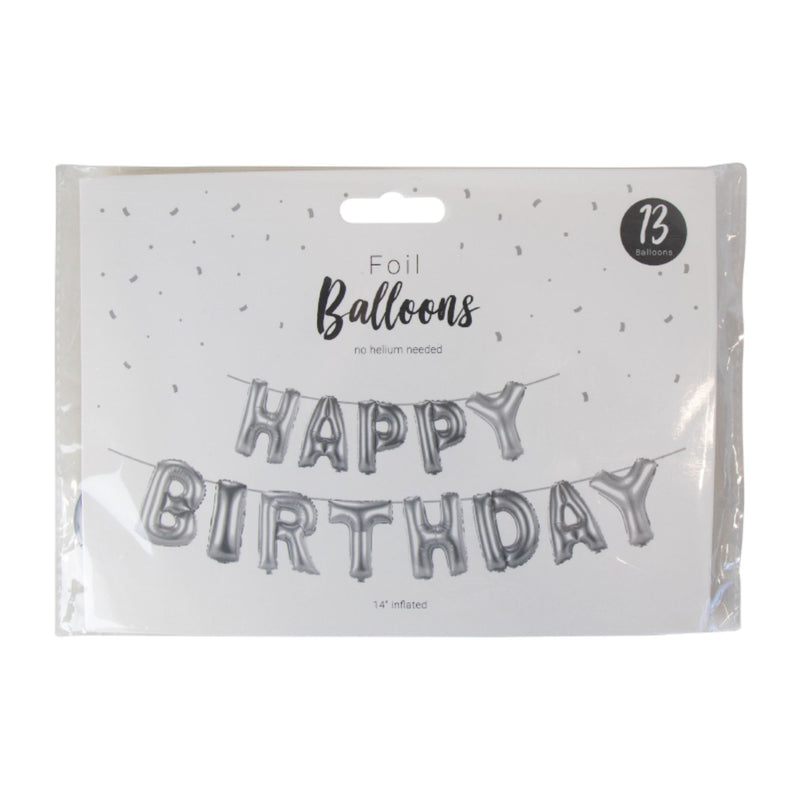Happy Birthday Foil Balloon Display Silver