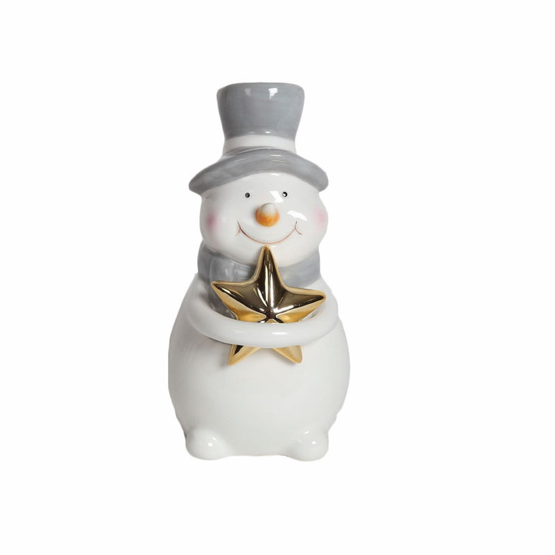 Snowman Ornament With Gold Star 16cm