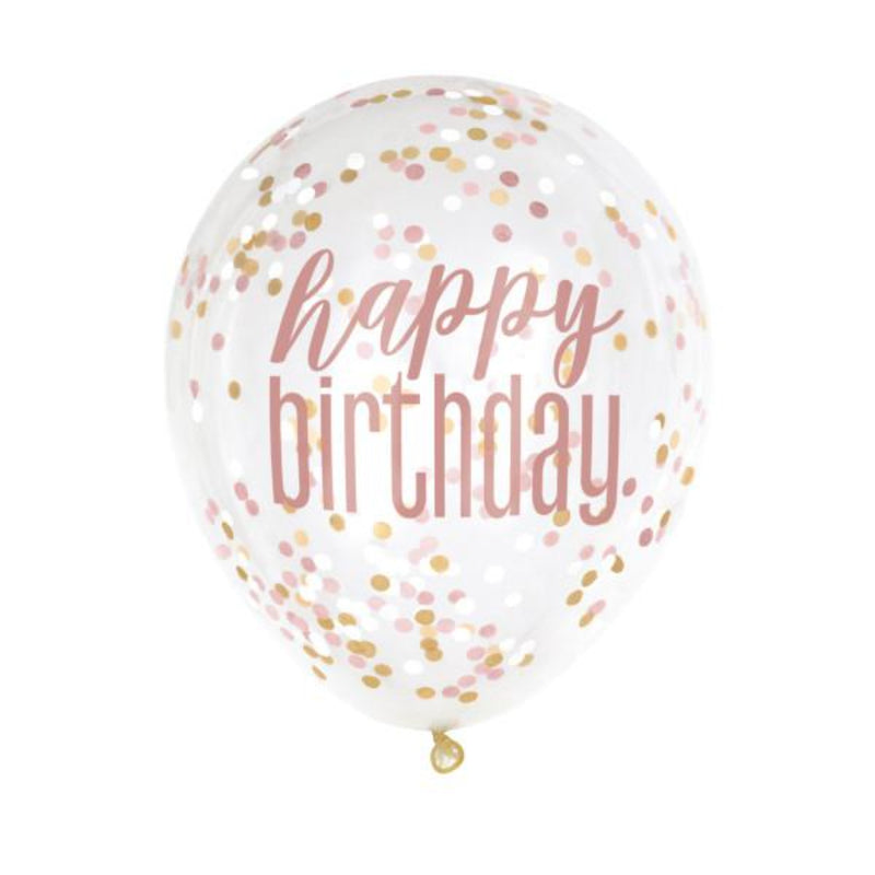 Happy Birthday Confetti Balloons Rose Gold