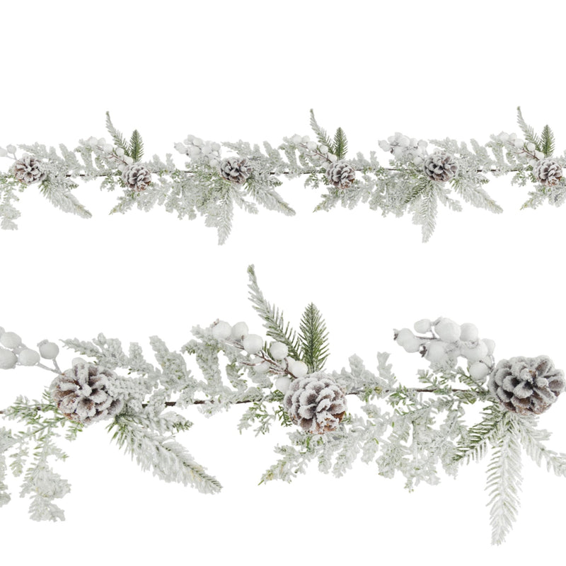 Frosted Fern and Pine Cone Garland 1.45m