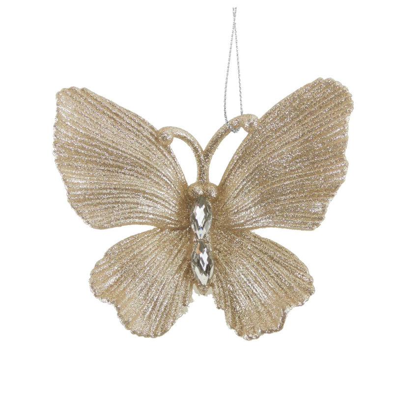 Diamante Glitter Butterfly Hanging Decoration Champagne