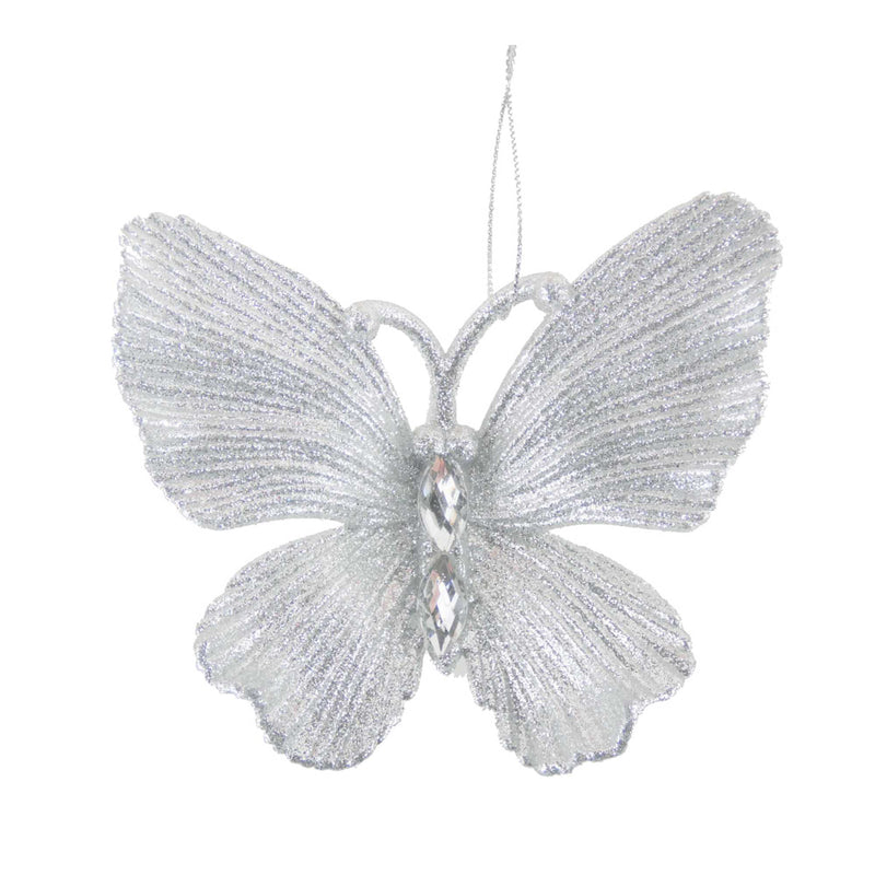 Diamante Glitter Butterfly Hanging Decoration Silver