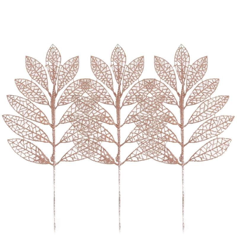 Rose Gold Glitter Leaves Spray Pick