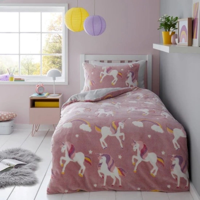 Glow In The Dark Unicorn Fleece Duvet Set