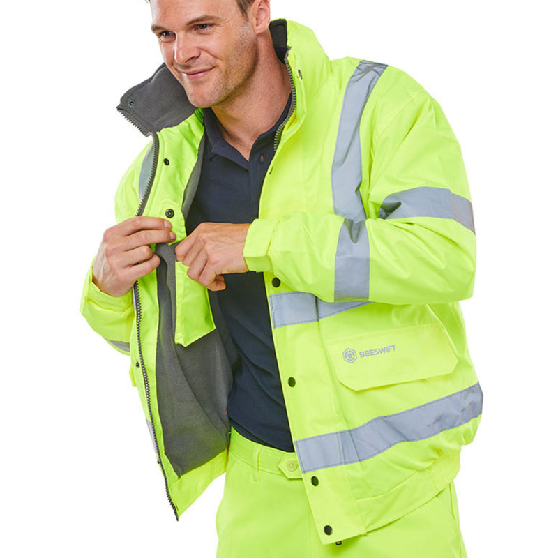 Hi Vis Fleece Lined Bomber Jacket Yellow