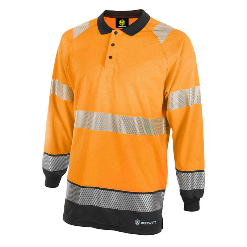 Hi Vis Two Tone Long Sleeve Polo Shirt Orange