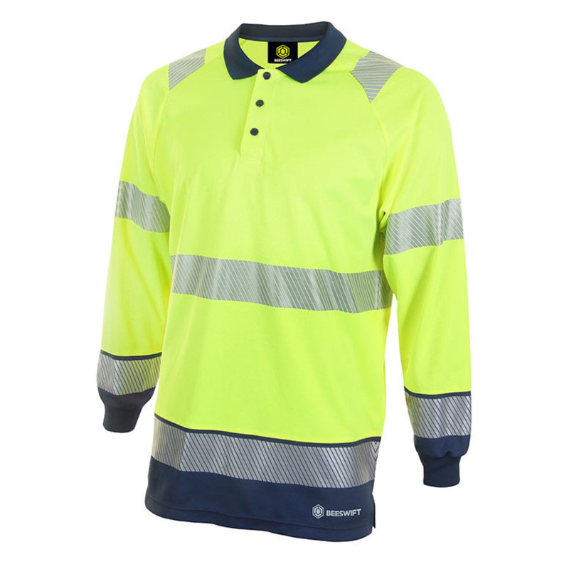 Hi Vis Two Tone Long Sleeve Polo Shirt Yellow