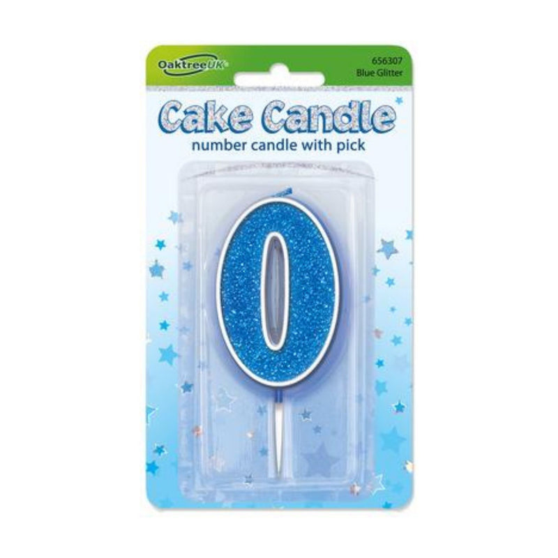 Glitter Cake Candle Blue Number 0