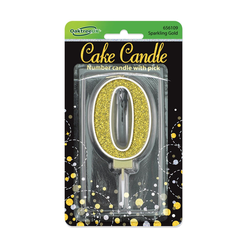 Glitter Cake Candle Gold Number 0