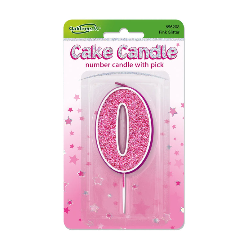Glitter Cake Candle Pink Number 0