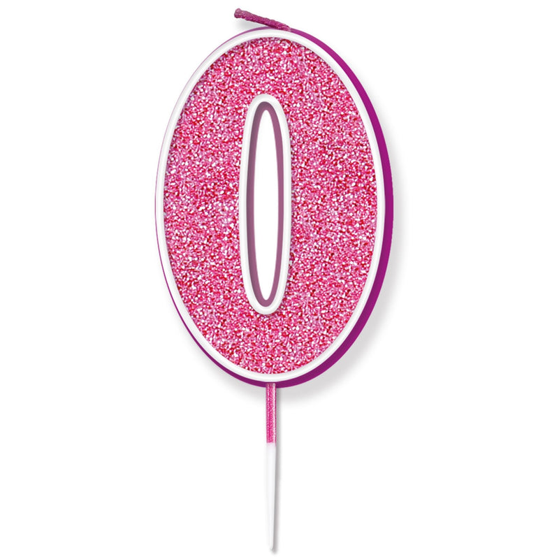Glitter Cake Candle Pink Number 0