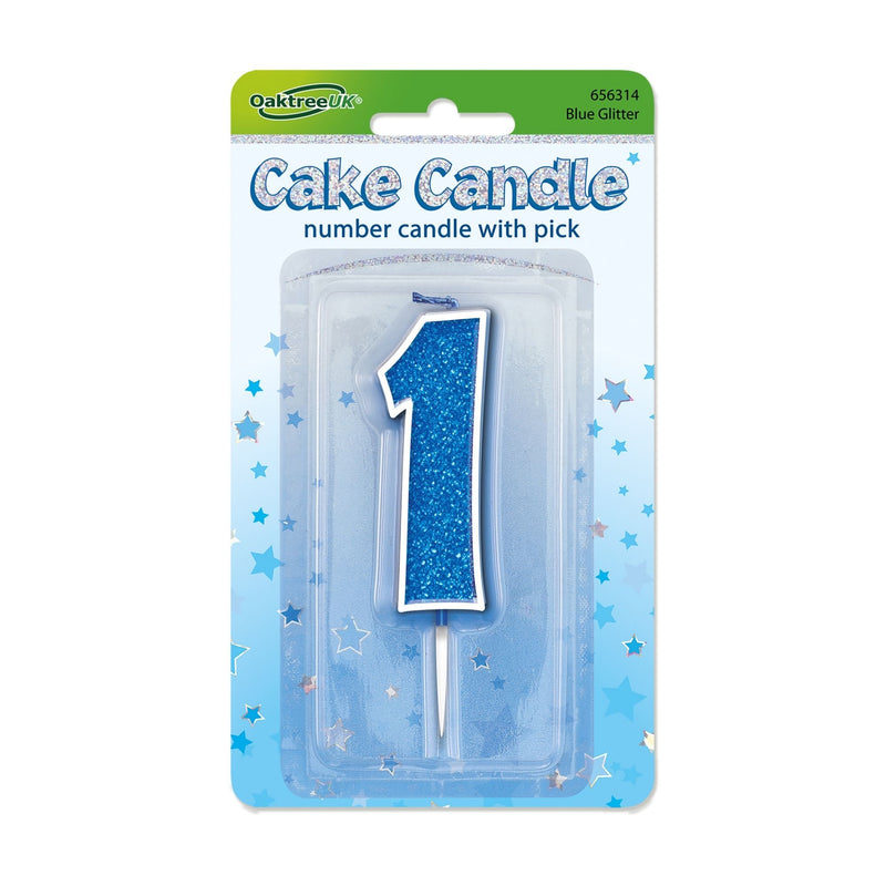 Glitter Cake Candle Blue Number 1