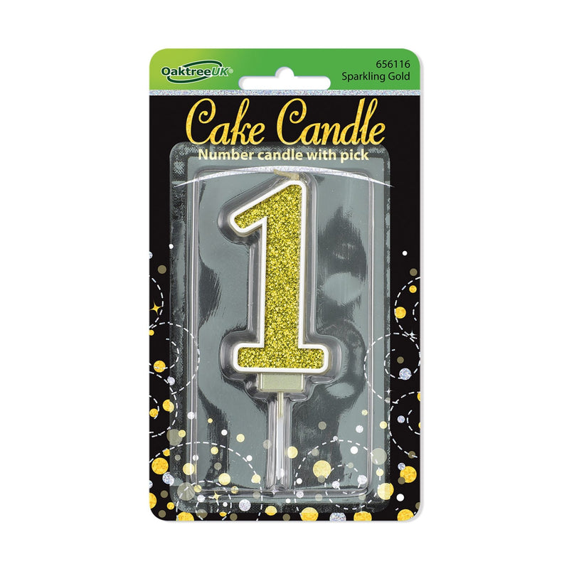 Glitter Cake Candle Gold Number 1