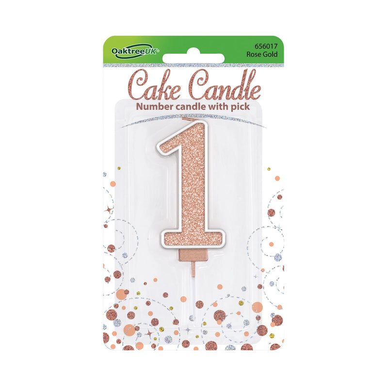 Glitter Cake Candle Rose Gold Number 1