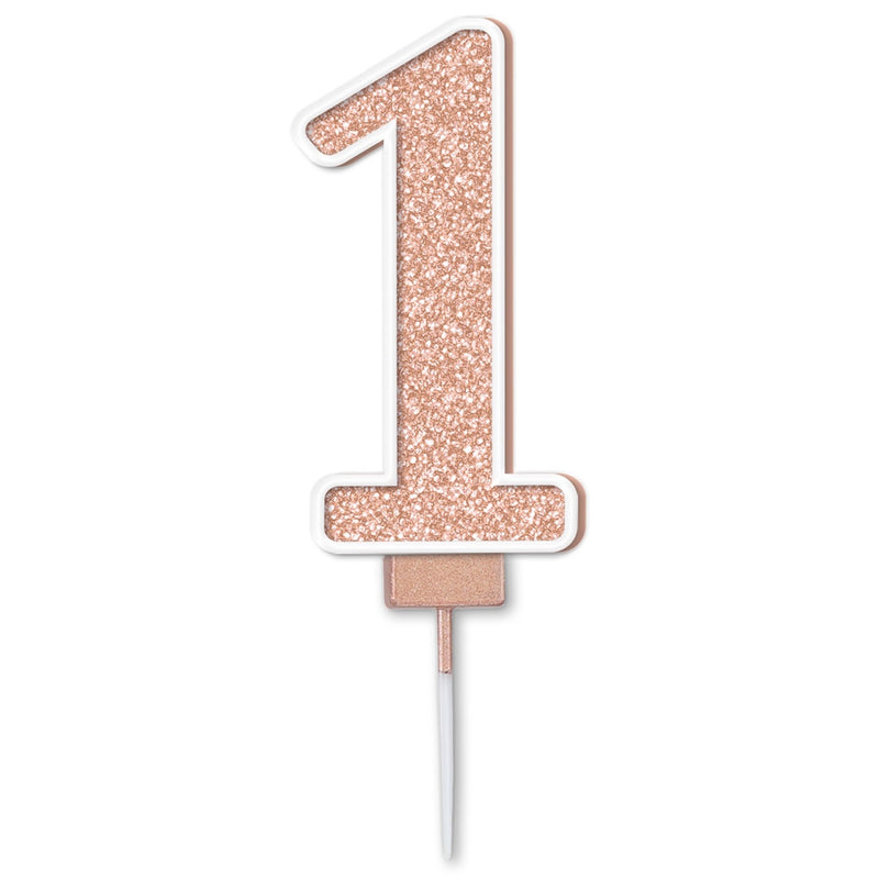 Glitter Cake Candle Rose Gold Number 1