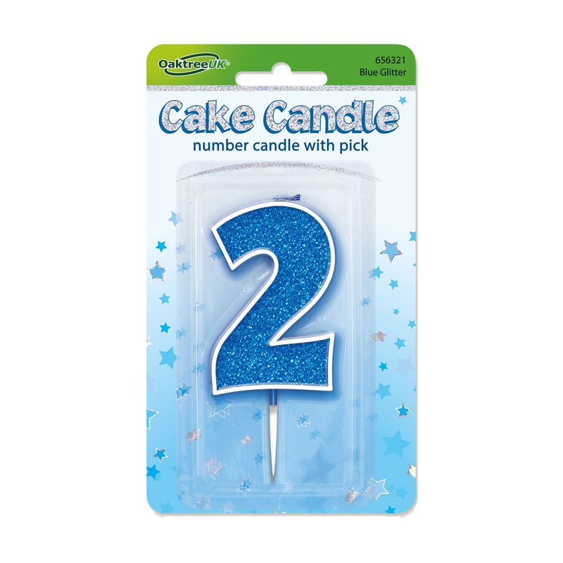 Glitter Cake Candle Blue Number 2