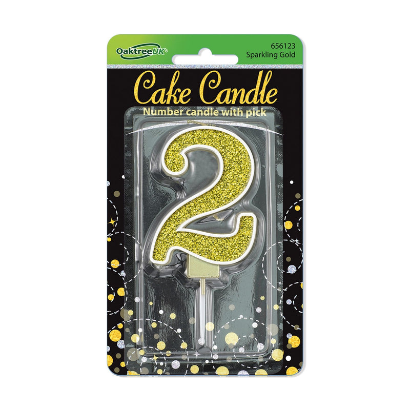 Glitter Cake Candle Gold Number 2