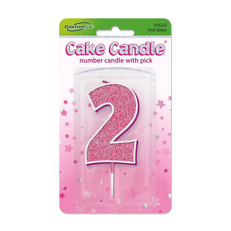 Glitter Cake Candle Pink Number 2