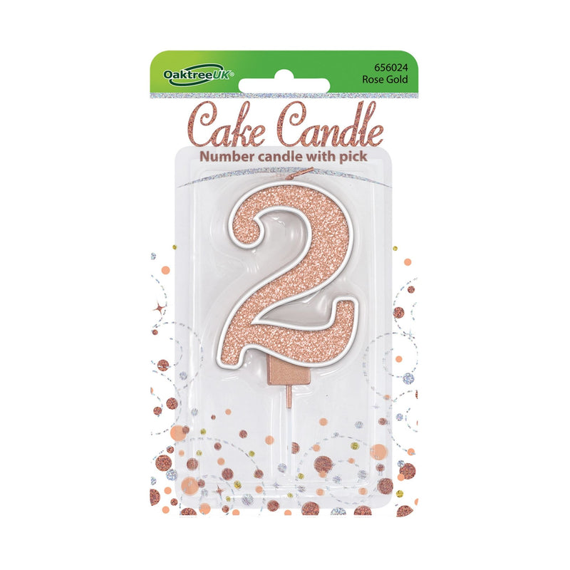 Glitter Cake Candle Rose Gold Number 2