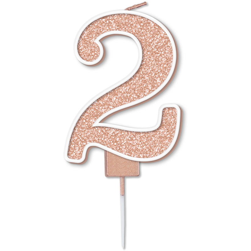 Glitter Cake Candle Rose Gold Number 2