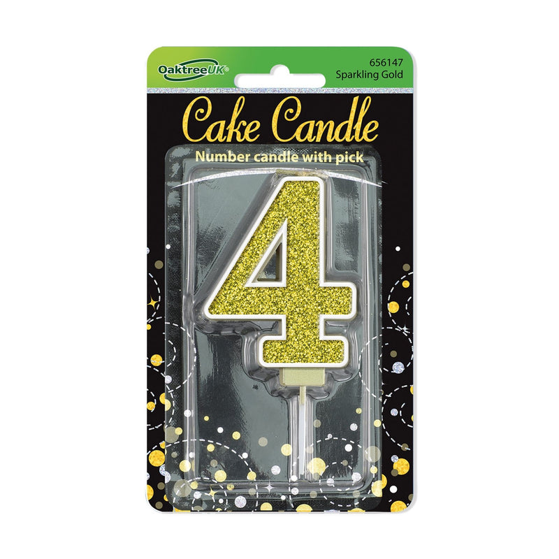 Glitter Cake Candle Gold Number 4