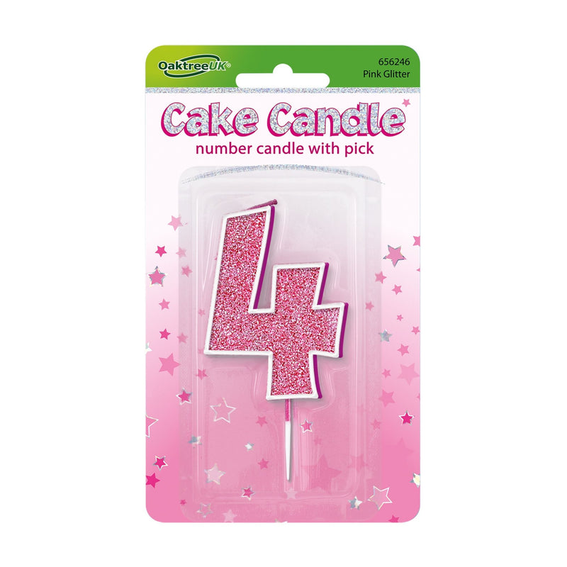 Glitter Cake Candle Pink Number 4