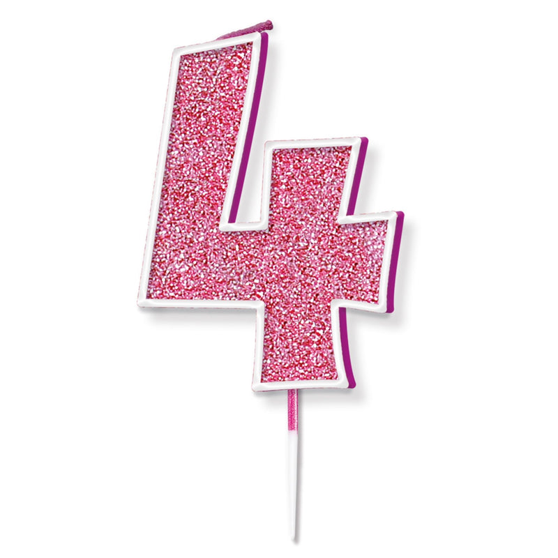 Glitter Cake Candle Pink Number 4