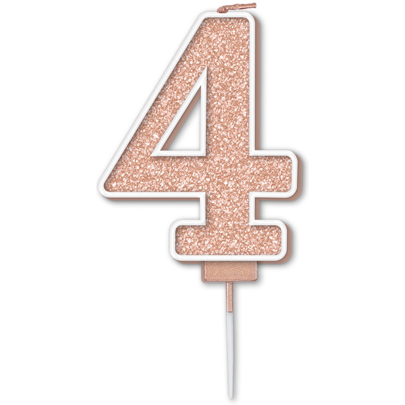 Glitter Cake Candle Rose Gold Number 4