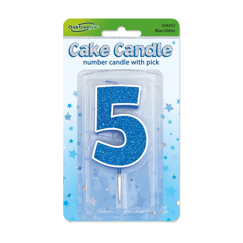 Glitter Cake Candle Blue Number 5