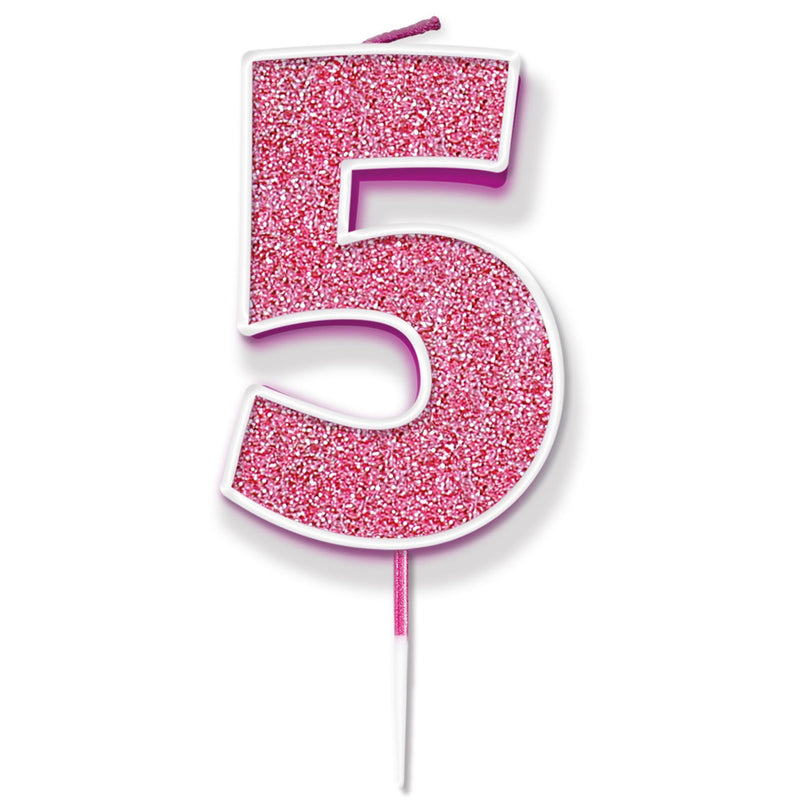 Glitter Cake Candle Pink Number 5