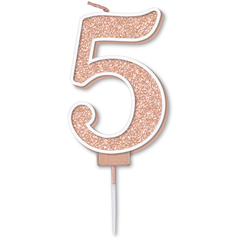 Glitter Cake Candle Rose Gold Number 5