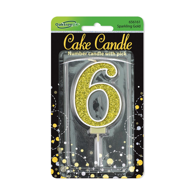 Glitter Cake Candle Gold Number 6