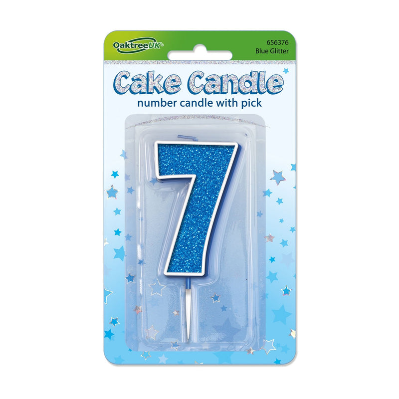 Glitter Cake Candle Blue Number 7