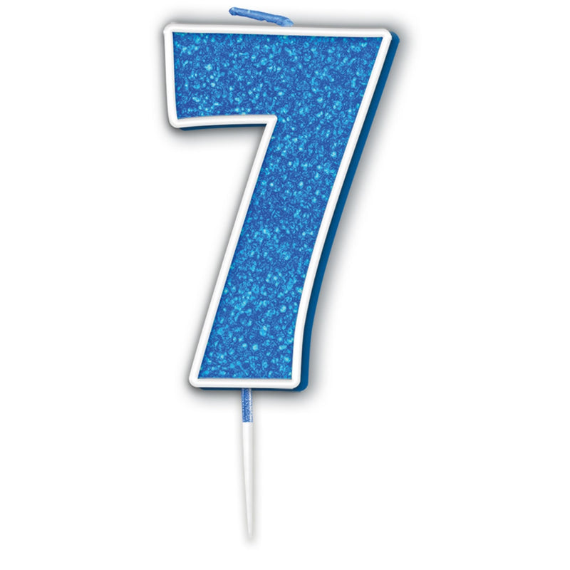 Glitter Cake Candle Blue Number 7